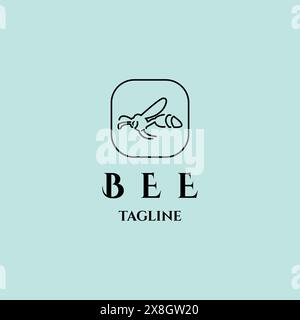 design vettoriale con logo line art bee minimalista Illustrazione Vettoriale