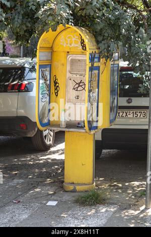 Chiosco telefonico pubblico, Atene, Grecia, Foto Stock