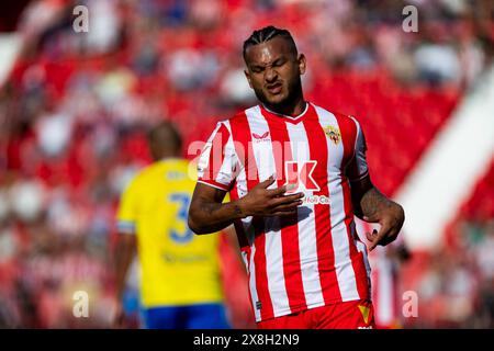 LUIS Suárez attaccante colombiano dell'UD Almeria durante la partita, UD ALMERIA vs CADIZ CF, EA Sport League, campionato di prima divisione, Power Horse Stadium Almeria, 25 maggio 2024 Foto Stock