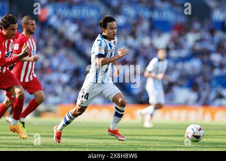 San Sebastian, Spagna. 25 maggio 2024. Takefusa Kubo (Sociedad) calcio: Partita spagnola "LaLiga EA Sports" tra Real Sociedad 0-2 Club Atletico de Madrid alla reale Arena di San Sebastian, Spagna. Crediti: Mutsu Kawamori/AFLO/Alamy Live News Foto Stock