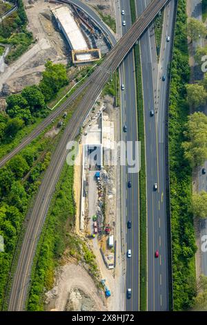 Luftbild, Autobahnkreuz Herne Großbaustelle mit Tunnel Neubau, Autobahn A43 e Autobahn A42, Baukau-West, Herne, Ruhrgebiet, Nordrhein-Westfalen, Deutschland ACHTUNGxMINDESTHONORARx60xEURO *** Vista aerea, svincolo autostradale Herne importante cantiere con nuovo tunnel, autostrada A43 e autostrada A42, Baukau West, Herne, regione della Ruhr, Renania settentrionale-Vestfalia, Germania ATTENTIONxMINDESTHONORARx60xEURO Foto Stock