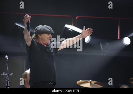 Music Concert - AC/DC PWR UP Tour, band australiana di musica heavy metal e rock n roll, il chitarrista degli AC/DC Angus Young e il cantante Brian Johnson si esibiscono sul palco durante il loro Pwr/Up Tour alla RCF Arena di Reggio Emilia, Italia, maggio 25, 2024 - foto Michele Nucci Reggio Emilia RFC Arena Italia Copyright: xMichelexNuccix/xLiveMediax LPM 1373991 Foto Stock