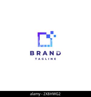 Icona quadrata con punti digitali alla fine. Icona quadrata con dettagli digitali Logo Design. Illustrazione Vettoriale