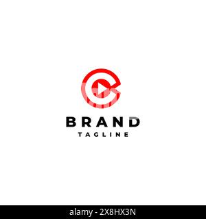 Compatibile con le aziende di intrattenimento e multimediali basate sulla tecnologia. Icona del pulsante di riproduzione nella lettera C Logo Design. Illustrazione Vettoriale