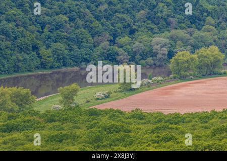 Un campo arato vicino al Dniester, nelle profondità del canyon Foto Stock