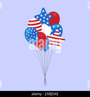 Palloncini USA isolati. Illustrazione vettoriale di elementi decorativi piatti per il giorno dell'indipendenza, il Memorial, il Labor Day e altre celebrazioni Illustrazione Vettoriale
