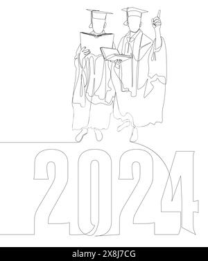 Una linea continua di 2024 gradi. Concetto del vettore dell'illustrazione a linee sottili. Idee creative per il disegno dei contorni. Illustrazione Vettoriale