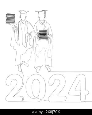 Una linea continua di 2024 gradi. Concetto del vettore dell'illustrazione a linee sottili. Idee creative per il disegno dei contorni. Illustrazione Vettoriale