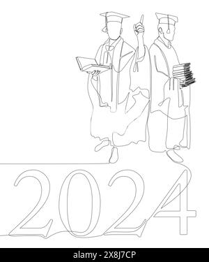 Una linea continua di 2024 gradi. Concetto del vettore dell'illustrazione a linee sottili. Idee creative per il disegno dei contorni. Illustrazione Vettoriale