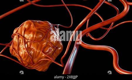 il rendering 3d del cancro richiede un apporto di sangue per fornire i nutrienti e l'ossigeno necessari per crescere e sopravvivere Foto Stock