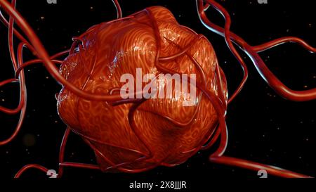 il rendering 3d del cancro richiede un apporto di sangue per fornire i nutrienti e l'ossigeno necessari per crescere e sopravvivere Foto Stock