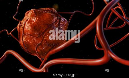 il rendering 3d del cancro richiede un apporto di sangue per fornire i nutrienti e l'ossigeno necessari per crescere e sopravvivere Foto Stock