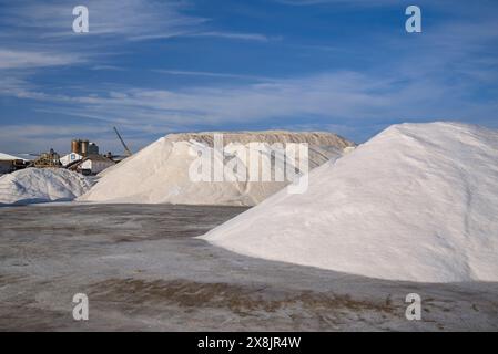 Montagne di sale nelle saline di Trinitat, a Punta de la Banya, nel Delta dell'Ebro (Tarragona, Catalogna, Spagna) ESP Montaña de sal en unas salinas Foto Stock