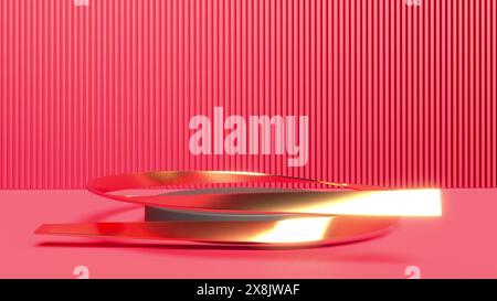 Podio nero Rosso lusso bg con nastro dorato premio palcoscenico mockup vuoto rendering 3d. Foto Stock