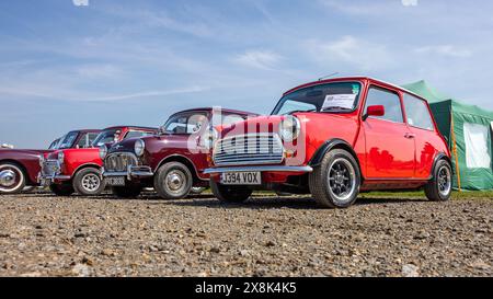 Collezione di Mini classici in mostra al Best of British Airshow tenutosi a Shuttleworth il 12 maggio 2024. Foto Stock