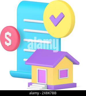 Modulo di richiesta per il contratto di successo del mutuo bancario per l'acquisto di abitazioni icona 3d illustrazione vettoriale realistica. Investimento di denaro per il settore immobiliare Illustrazione Vettoriale