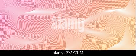 Linee d'onda sfondo astratto, sottili strisce ondulate bianche con effetto ottico del movimento. Illustrazione Vettoriale