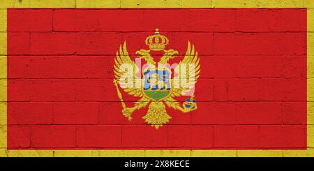 Bandiera del Montenegro dipinta su un muro di mattoni di cenere. Foto Stock
