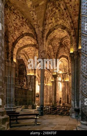 Avila, Spagna - 8 aprile 2024: Vista interna della cattedrale di Avila con la sua navata in pietra di sangue Foto Stock
