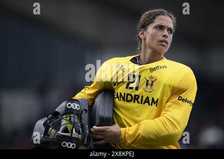 Anversa, Belgio. 26 maggio 2024. Il portiere belga Aisling D'hooghe, nella foto durante una partita di hockey tra la nazionale belga dei Red Panthers e gli Stati Uniti, partita 8/16 nella fase a gironi della FIH Pro League 2024, domenica 26 maggio 2024, ad Anversa. BELGA FOTO KRISTOF VAN ACCOM credito: Belga News Agency/Alamy Live News Foto Stock