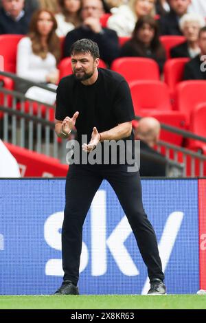 Londra, Regno Unito. 26 maggio 2024. Southampton Manager Russell Martin gesta durante la finale di play-off del campionato EFL del Leeds United FC contro Southampton FC al Wembley Stadium, Londra, Inghilterra, Regno Unito il 26 maggio 2024 Credit: Every Second Media/Alamy Live News Foto Stock