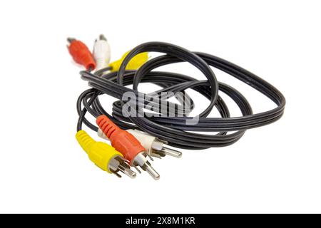 Connettori ingressi e uscite audio e video per dispositivi di segnale isolati su sfondo bianco. Foto Stock