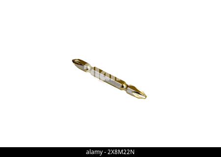 Punta per cacciavite in metallo a due lati isolata su sfondo bianco. Foto Stock