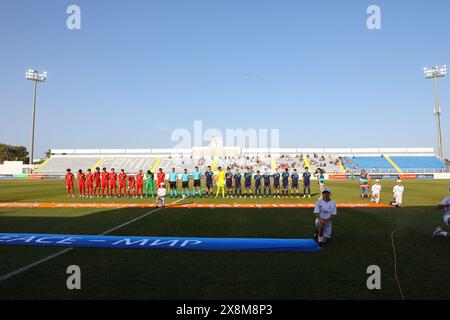 Achna, Cipro. 26 maggio 2024. Achna, Cipro, 26 maggio 2024: Giocatori prima della partita del Campionato europeo Under-17 UEFA tra Galles e Croazia allo stadio Dasaki Achnas di Achna, Cipro. (Chara Savvidou/SPP) credito: SPP Sport Press Photo. /Alamy Live News Foto Stock