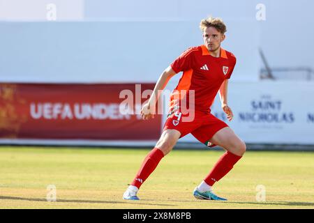 Achna, Cipro. 26 maggio 2024. Achna, Cipro, 26 maggio 2024: Rhys Morrish (4 Galles) prima della partita del Campionato europeo Under-17 UEFA tra Galles e Croazia allo stadio Dasaki Achnas, ad Achna, Cipro. (Chara Savvidou/SPP) credito: SPP Sport Press Photo. /Alamy Live News Foto Stock