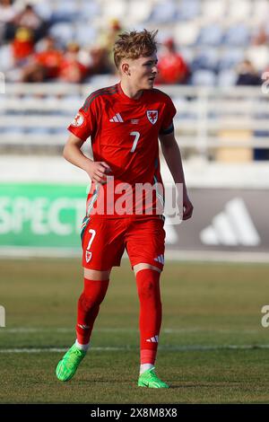 Achna, Cipro. 26 maggio 2024. Achna, Cipro, 26 maggio 2024: Oliver Bostock (7 Galles) durante la partita del Campionato europeo Under-17 UEFA tra Galles e Croazia allo stadio Dasaki Achnas di Achna, Cipro. (Chara Savvidou/SPP) credito: SPP Sport Press Photo. /Alamy Live News Foto Stock