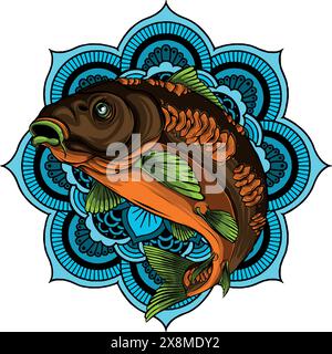 Disegno colorato di disegno grafico vettoriale di Carp Fish Illustrazione Vettoriale