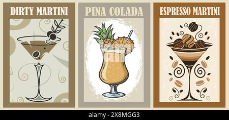 Pina Colada espresso Martini, sporco manifesto martini Illustrazione Vettoriale