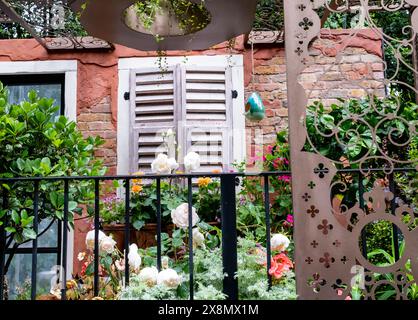 Fiori che crescono su un balcone Foto Stock
