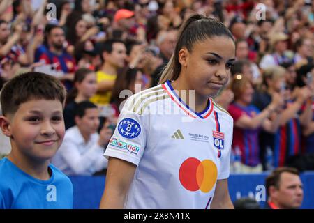 Bilbao, Spagna. 25 maggio 2024. BILBAO, SPAGNA - MAGGIO 25: Delphine Cascarino dell'Olympique Lyonnais entra in campo durante la finale di UEFA Womens Champions League tra FC Barcelona e Olympique Lyonnais allo stadio San Mames il 25 maggio 2024 a Bilbao, Spagna. (Foto di Leiting Gao/Orange Pictures) credito: Orange Pics BV/Alamy Live News Foto Stock