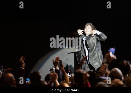 Buenos Aires, Argentina, 22 maggio 2024. Il presidente Javier Milei ha presentato il suo libro Capitalismo, socialismo y la trampa neoclásica, (capitalismo, sociale Foto Stock