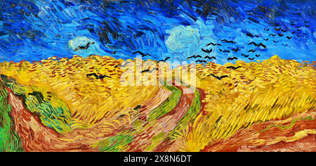 Wheatfield with Crows, 1890 (Pittura) artista Gogh, Vincent van (1853-90) olandese. Illustrazione Vettoriale