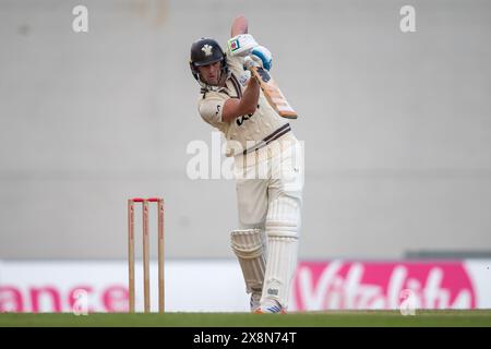 Southampton, Regno Unito. 26 maggio 2024. Daniel Worrall del Surrey batté durante il Vitality County Championship Division One match tra Hampshire e Surrey all'Utilita Bowl. Crediti: Dave Vokes/Alamy Live News Foto Stock