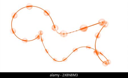 Linea curva astratta con sfere colorate illuminate al neon. Design. Palle trasparenti che corrono veloci lungo il filo. Foto Stock