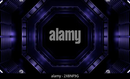 Elegante corridoio verde di sfondo luminoso. Design. Tunnel fantascientifico con pareti brillanti al neon. Foto Stock