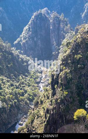 Dangars Gorge, patrimonio dell'umanità dell'unesco, nel parco nazionale Oxley Rivers, con cascata Dangars, sentieri per escursioni e campeggio, NSW, Australia Foto Stock