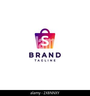 Semplice icona della shopping bag colorata con la lettera S al centro. Lettera iniziale S all'interno della Shopping Bag Logo Design icona. Illustrazione Vettoriale