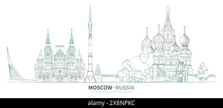 Vettore di disegno della linea del paesaggio urbano della Russia. schizzo di un paesaggio urbano. illustrazione del punto di riferimento in stile schizzo. Illustrazione Vettoriale