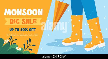 Tempo piovoso. Parapolvere in gomma. Elementi monsonici. Simboli della molla isolati. Illustrazione vettoriale. Illustrazione Vettoriale