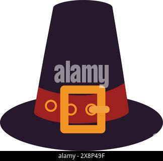 Cappello da Pellegrino simbolo classico del Ringraziamento in stile minimalista in tonalità tradizionali alla moda Design dell'icona del logo isolamento EPS Vector Card, poster, banner, brochure, saluti, prezzo, etichetta o web Illustrazione Vettoriale