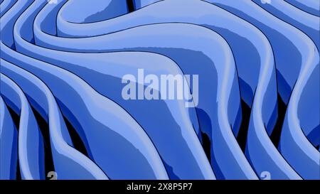 Sfondo blu liquido astratto uniforme. Design. Tessuto pieghevole animato blu ondulato. Foto Stock