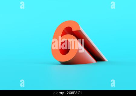 Numero sei arancione su sfondo blu. Numeri di rendering 3D per banner, logo e modelli. Foto Stock