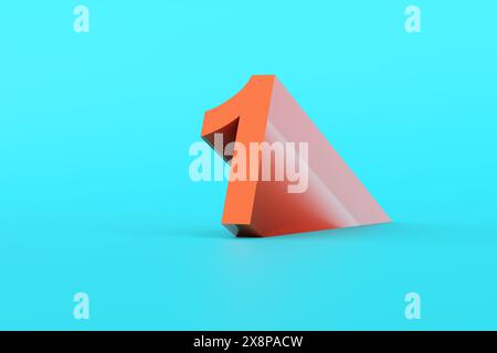 Numero uno arancione su sfondo blu. Numeri di rendering 3D per banner, logo e modelli. Foto Stock