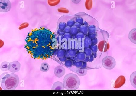 Terapia con cellule T di CAR nel linfoma diffuso a grandi cellule B (DLBCL) - Vista ravvicinata illustrazione 3d. Foto Stock