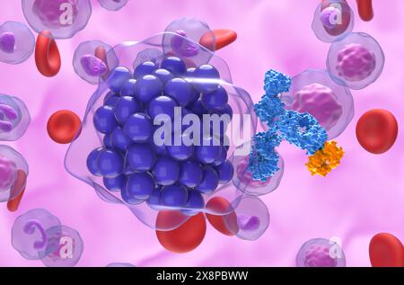 Trattamento con anticorpi monoclonali nel linfoma diffuso a grandi cellule B (DLBCL) - Vista ravvicinata illustrazione 3d. Foto Stock