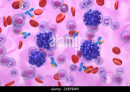 Linfoma diffuso a grandi cellule B (DLBCL) - Vista isometrica illustrazione 3d. Foto Stock